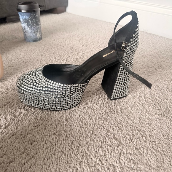 Larroude Black Platform Block Heels with Silver Crystal Accents (BRAND NEW) - Picture 8 of 9